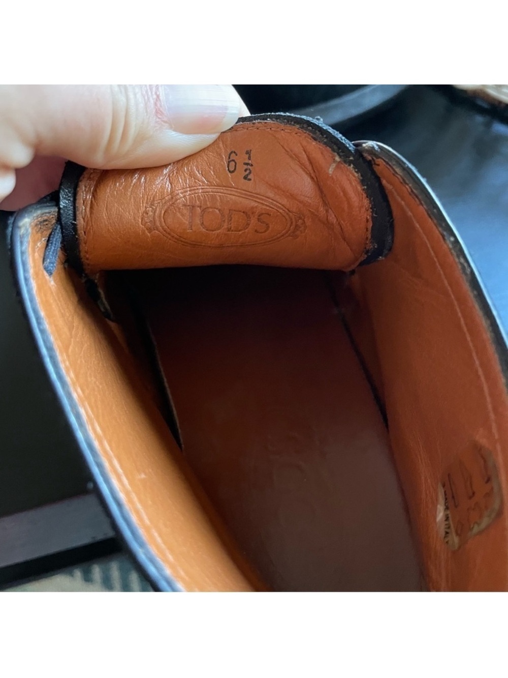 Tod's Black Leather Loafers with Orange-Tan Interior